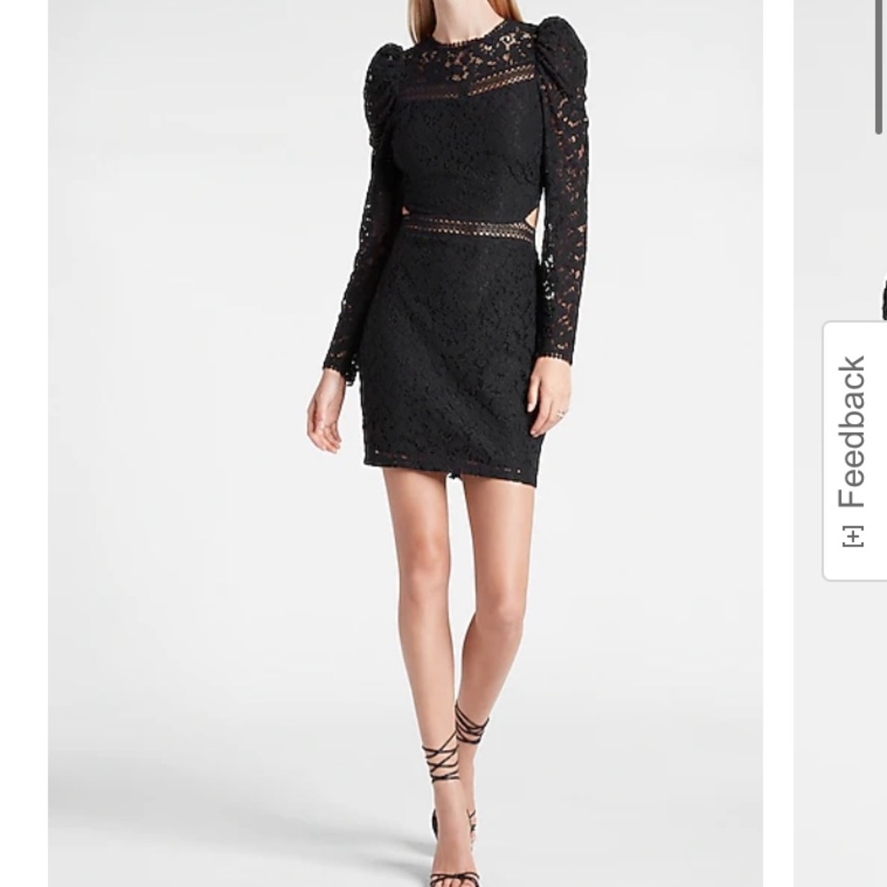 Express Lace Puff Sleeve Side Cut Out Dress
